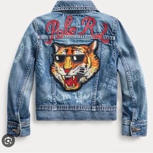 POLO RALPH LAUREN Kids BOYS TIGER GLASSES PATCH DENIM TRUCKER JACKET